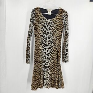 Jean Paul Gaultier Fuzzi Flare Dress Brown y2k Leopard Print Mesh Flowy Size XL